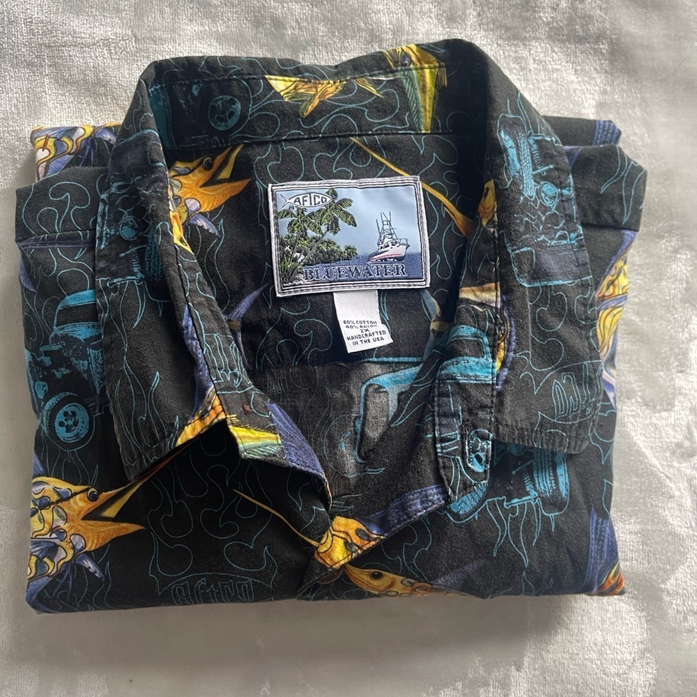 Vintage Bluewater AFTCO Sword Fish Hot Rod Hawaiian Short Sleeve Shirt 2XL - Picture 3 of 8
